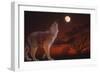 A Wolf Howling with Full Moon in the Sky-Gordon Semmens-Framed Giclee Print