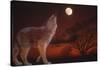A Wolf Howling with Full Moon in the Sky-Gordon Semmens-Stretched Canvas