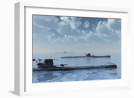 A Wolfpack of German U-Boat Submarines-null-Framed Art Print