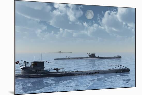 A Wolfpack of German U-Boat Submarines-null-Mounted Art Print