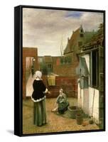 A Woman and a Maid in a Courtyard, c.1660-61-Pieter de Hooch-Framed Stretched Canvas