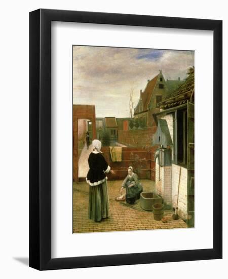 A Woman and a Maid in a Courtyard, c.1660-61-Pieter de Hooch-Framed Premium Giclee Print