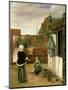 A Woman and a Maid in a Courtyard, c.1660-61-Pieter de Hooch-Mounted Premium Giclee Print