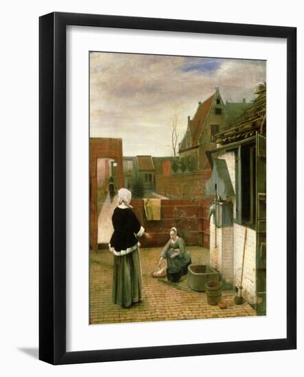 A Woman and a Maid in a Courtyard, c.1660-61-Pieter de Hooch-Framed Giclee Print