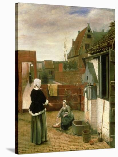 A Woman and a Maid in a Courtyard, c.1660-61-Pieter de Hooch-Stretched Canvas