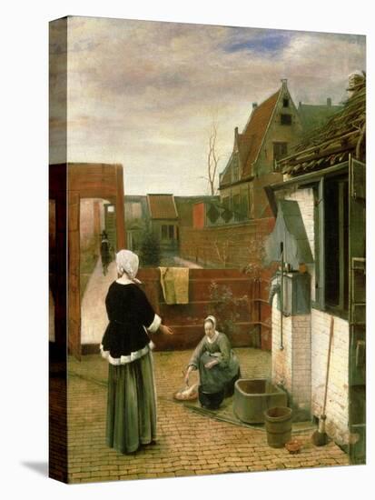 A Woman and a Maid in a Courtyard, c.1660-61-Pieter de Hooch-Stretched Canvas