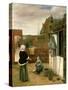 A Woman and a Maid in a Courtyard, c.1660-61-Pieter de Hooch-Stretched Canvas