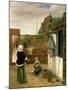 A Woman and a Maid in a Courtyard, c.1660-61-Pieter de Hooch-Mounted Giclee Print