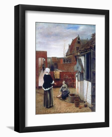 A Woman and a Maid in a Courtyard, C1660-1661-Pieter de Hooch-Framed Premium Giclee Print