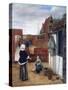 A Woman and a Maid in a Courtyard, C1660-1661-Pieter de Hooch-Stretched Canvas