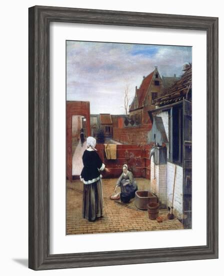 A Woman and a Maid in a Courtyard, C1660-1661-Pieter de Hooch-Framed Giclee Print