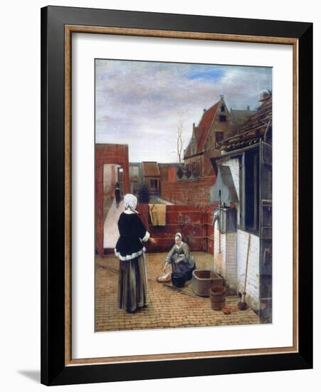 A Woman and a Maid in a Courtyard, C1660-1661-Pieter de Hooch-Framed Giclee Print