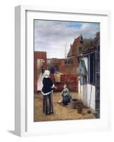 A Woman and a Maid in a Courtyard, C1660-1661-Pieter de Hooch-Framed Giclee Print