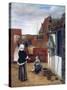 A Woman and a Maid in a Courtyard, C1660-1661-Pieter de Hooch-Stretched Canvas