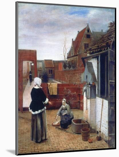 A Woman and a Maid in a Courtyard, C1660-1661-Pieter de Hooch-Mounted Giclee Print