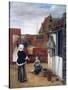 A Woman and a Maid in a Courtyard, C1660-1661-Pieter de Hooch-Stretched Canvas