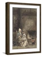 A Woman and Child by a Hearth, 1842-William Evans-Framed Giclee Print