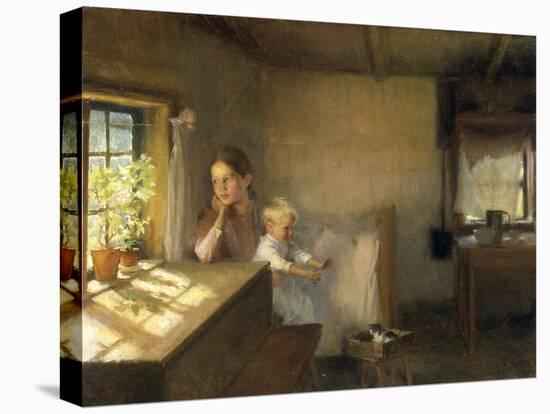 A Woman and Child in a Sunlit Interior, 1889-Albert Edelfelt-Stretched Canvas