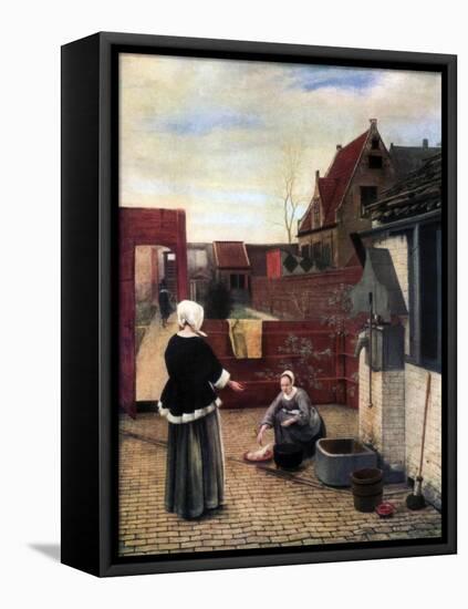 A Woman and Her Maid in a Courtyard, C1660-1661-Pieter de Hooch-Framed Stretched Canvas