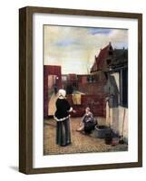 A Woman and Her Maid in a Courtyard, C1660-1661-Pieter de Hooch-Framed Giclee Print