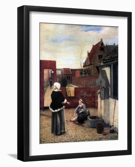 A Woman and Her Maid in a Courtyard, C1660-1661-Pieter de Hooch-Framed Giclee Print