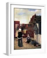 A Woman and Her Maid in a Courtyard, C1660-1661-Pieter de Hooch-Framed Giclee Print