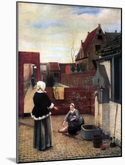 A Woman and Her Maid in a Courtyard, C1660-1661-Pieter de Hooch-Mounted Giclee Print