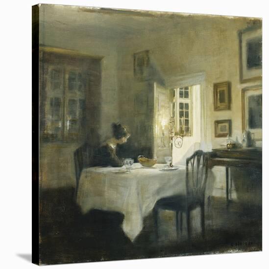 A Woman at a Table in a Dining Room-Carl Holsoe-Stretched Canvas