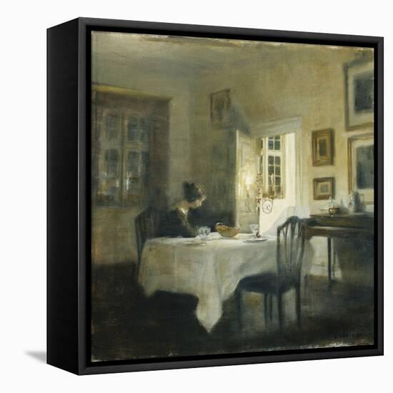 A Woman at a Table in a Dining Room-Carl Holsoe-Framed Stretched Canvas