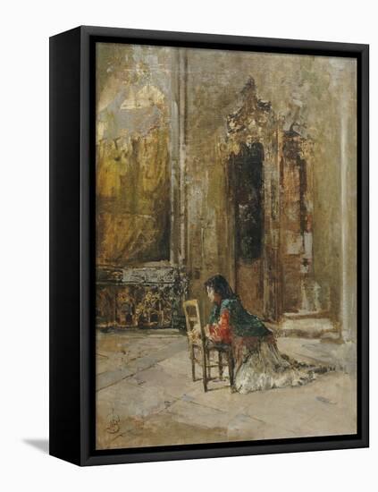 A Woman at Prayer in a Church-Mose Bianchi-Framed Stretched Canvas