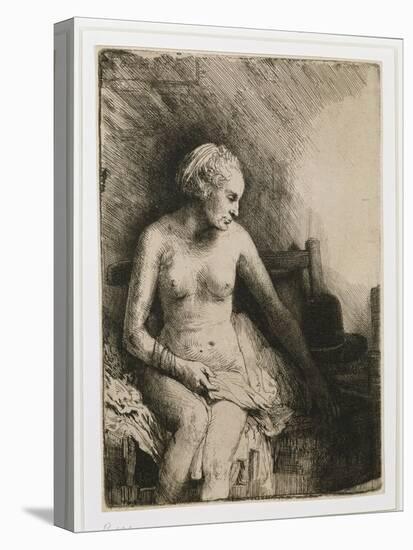 A Woman at the Bath with a Hat Beside Her, 1658-Rembrandt van Rijn-Stretched Canvas