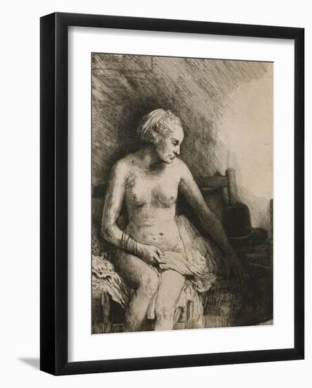 A Woman at the Bath with a Hat Beside Her-Rembrandt van Rijn-Framed Giclee Print