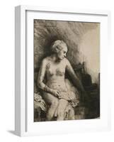 A Woman at the Bath with a Hat Beside Her-Rembrandt van Rijn-Framed Giclee Print