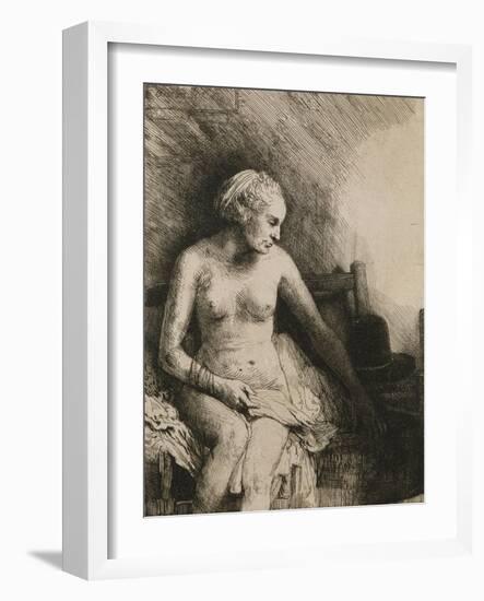 A Woman at the Bath with a Hat Beside Her-Rembrandt van Rijn-Framed Giclee Print