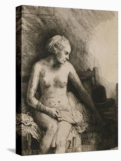 A Woman at the Bath with a Hat Beside Her-Rembrandt van Rijn-Stretched Canvas