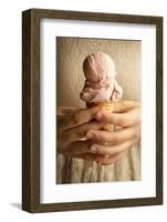 A Woman Carefully Holds a Double Scoop Ice Cream Cone with Both Hands-Cynthia Classen-Framed Photographic Print