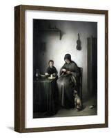 A Woman Cutting Bread-Johannes Christiaan Janson-Framed Art Print