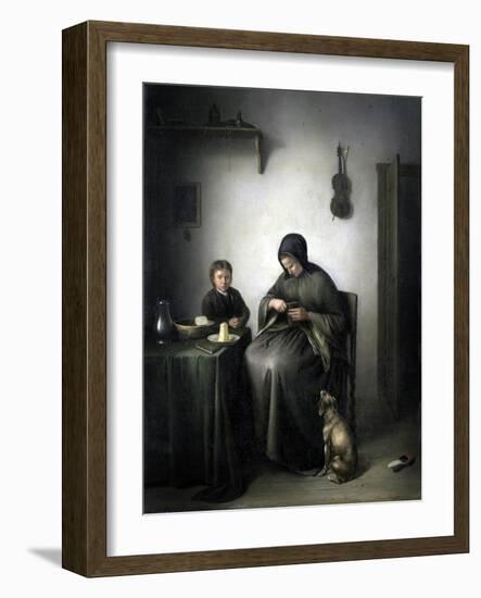 A Woman Cutting Bread-Johannes Christiaan Janson-Framed Art Print