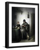 A Woman Cutting Bread-Johannes Christiaan Janson-Framed Art Print