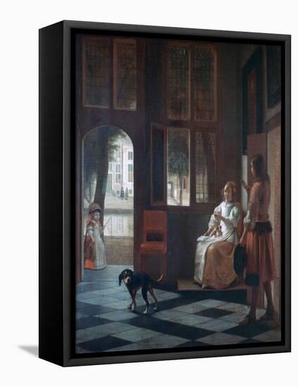 A Woman Directing a Young Man with a Letter, 1670-Pieter de Hooch-Framed Stretched Canvas