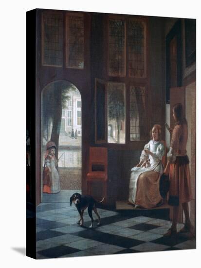 A Woman Directing a Young Man with a Letter, 1670-Pieter de Hooch-Stretched Canvas