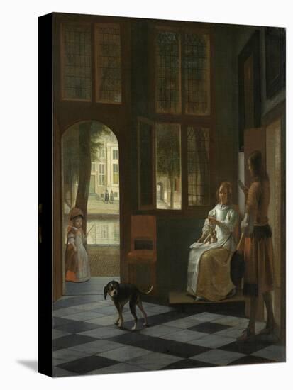 A Woman Directing a Young Man with a Letter, 1670-Pieter de Hooch-Stretched Canvas