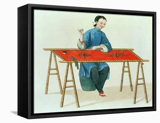 A Woman Embroidering Plate 41 from "The Costume of China"-Major George Henry Mason-Framed Stretched Canvas