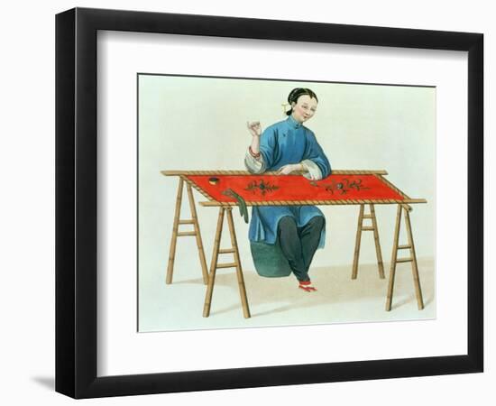 A Woman Embroidering Plate 41 from "The Costume of China"-Major George Henry Mason-Framed Giclee Print