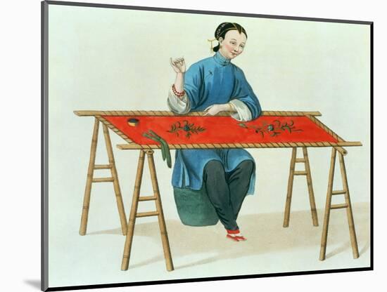 A Woman Embroidering Plate 41 from "The Costume of China"-Major George Henry Mason-Mounted Giclee Print