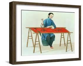 A Woman Embroidering Plate 41 from "The Costume of China"-Major George Henry Mason-Framed Giclee Print