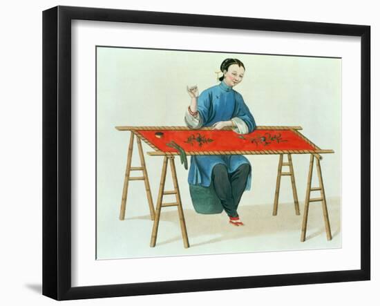 A Woman Embroidering Plate 41 from "The Costume of China"-Major George Henry Mason-Framed Giclee Print