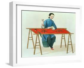 A Woman Embroidering Plate 41 from "The Costume of China"-Major George Henry Mason-Framed Giclee Print