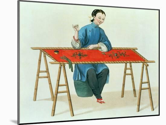 A Woman Embroidering Plate 41 from "The Costume of China"-Major George Henry Mason-Mounted Giclee Print