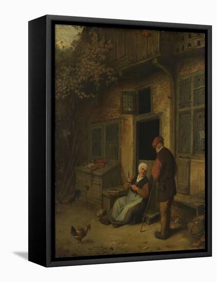 A Woman Gutting Herring in Front of Her House-Adriaen Van Ostade-Framed Stretched Canvas